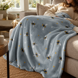 Bumble Bees Grey Flannel Fleece Throw 120x150cm