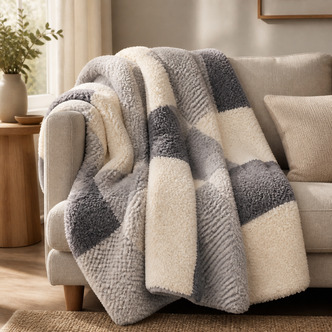 Aspen Grey Check Luxury Sherpa Fleece Throw 150x200cm