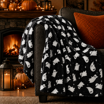 Spooky White Ghosts Lightweight Fleece Blanket