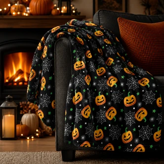 Halloween Pumpkins Lightweight Fleece Blanket