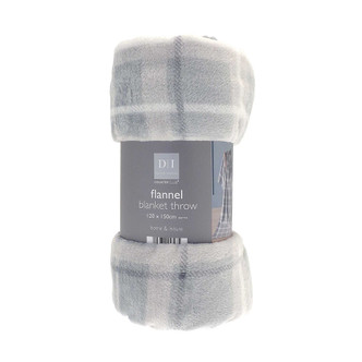 Grey Highland Tartan Flannel Fleece Throw 120x150cm