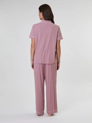 Loungeable Snooze Dusky Pink Rib Jersey Long Pyjama Set