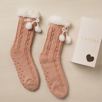 Sophia Coral Chunky Slipper Socks Gift Boxed