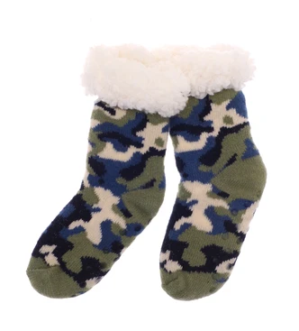 Kids Green Camo Sherpa Lined Slipper Socks