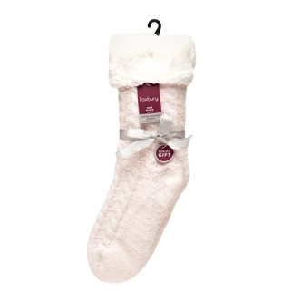 Pink Marl Faux Mink Yarn Slipper Socks