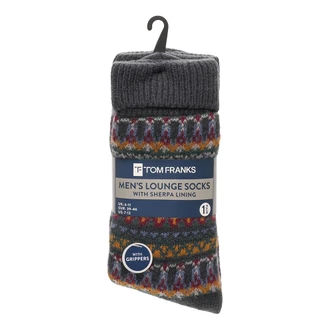 Grey & Orange Aztec Knit Chunky Slipper Socks