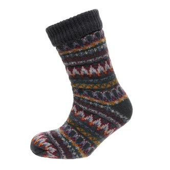 Grey & Orange Aztec Knit Chunky Slipper Socks