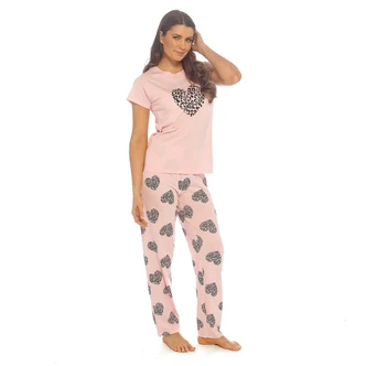 Pink Leopard Hearts Long Pyjama Set