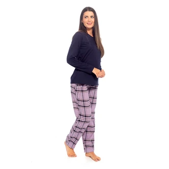 Navy Jersey Top & Lilac Check Bottoms Pyjamas