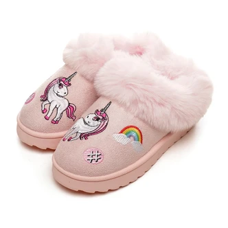 Pink Unicorn Motif Chunky Sole Slippers