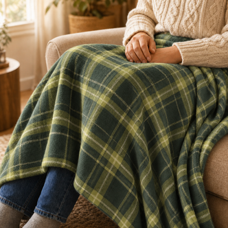 Olive Tartan Lightweight Fleece Blanket 120x150cm