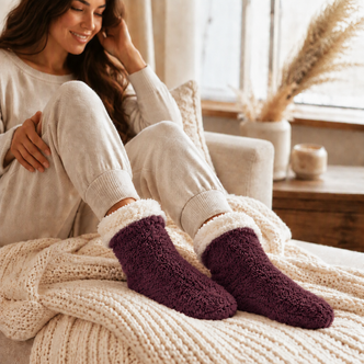 Plum Teddy Fleece Sherpa Lined Slipper Socks