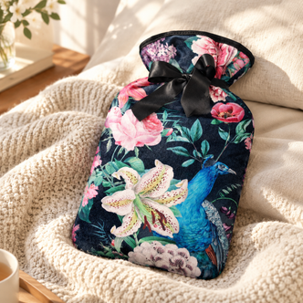 Peacock Blossom Velvet 2L Hot Water Bottle