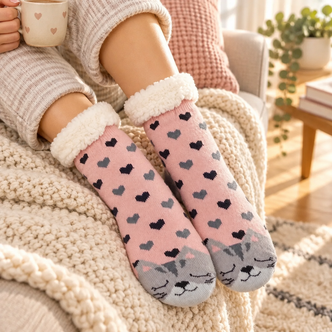 Cat Hearts Sherpa Lined Slipper Socks
