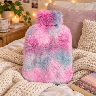 Pink Tie-Dye Luxury Faux Fur 2L Hot Water Bottle