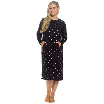 Black Spots Soft Touch Fleece Long Length Nightie