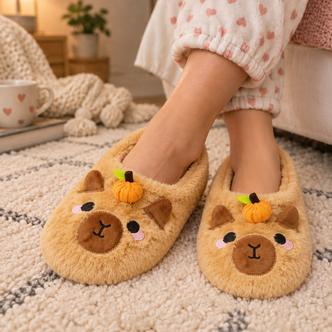 Capybara Faux Fur Soft Sole Ballerina Slippers