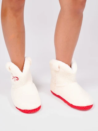 Red Bows Cream Teddy Fleece Slipper Boots