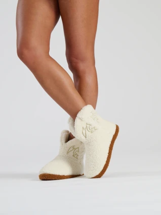 Cream Borg Fleece Cowboy Slipper Boots