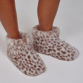 Snow Leopard Plush Faux Fur Slipper Boots