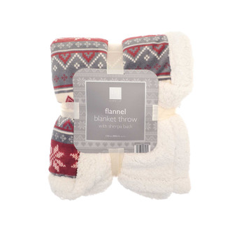 Red Nordic Fairisle Sherpa Back Plush Throw 150x200cm