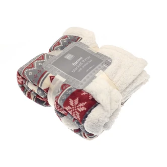 Red Nordic Fairisle Sherpa Back Plush Throw 150x200cm