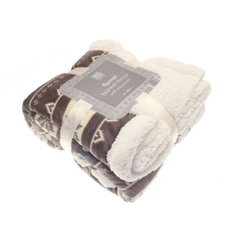 Brown Nordic Fairisle Sherpa Back Plush Throw 150x200cm