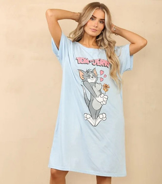 Tom & Jerry Cartoon Blue T-Shirt Nightie