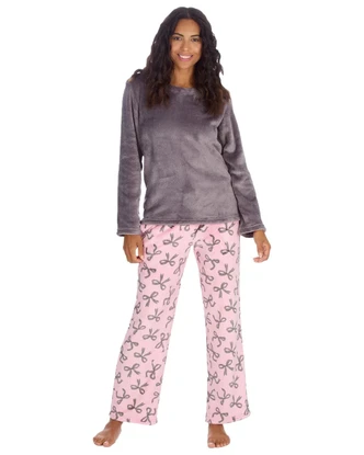 Charcoal & Pink Bows Plush Fleece Lounge Set