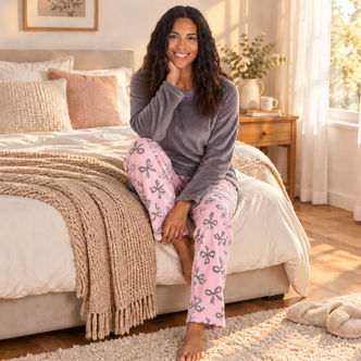 Charcoal & Pink Bows Plush Fleece Lounge Set