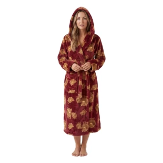 Wine Highland Cows Plush Fleece Hooded Dressing Gown
