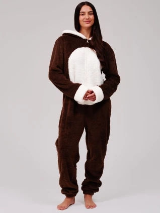 Brown Reindeer Teddy Fleece Novelty Hood Onesie