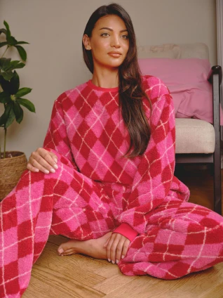 Pink Argyle Borg Fleece Twosie Lounge Set
