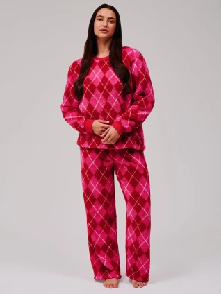 Pink Argyle Borg Fleece Twosie Lounge Set