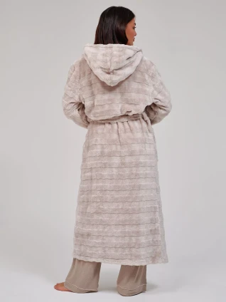 Taupe Embossed Stripe Luxury Fleece Maxi Dressing Gown