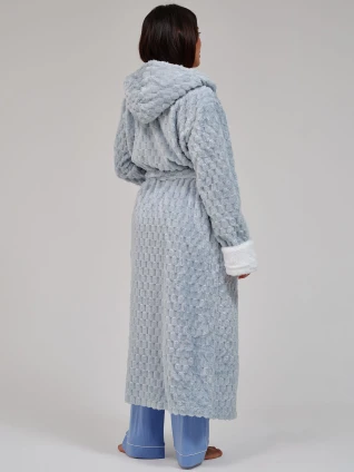 Blue Geometric Cut Luxury Fleece Maxi Dressing Gown