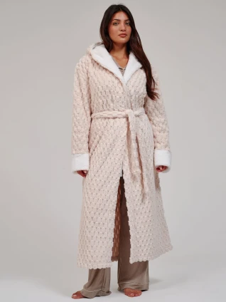 Vanilla Geometric Cut Luxury Fleece Maxi Dressing Gown