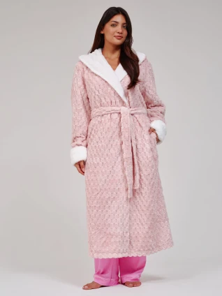 Pink Geometric Cut Luxury Fleece Maxi Dressing Gown