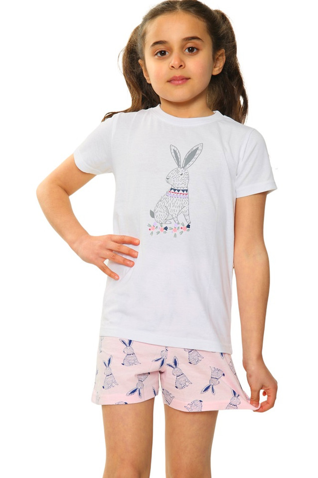 Girls Pretty Bunny S/S Top & Short Bottom Pyjamas