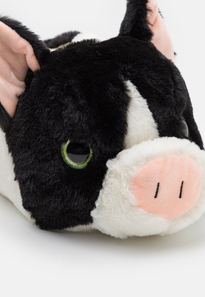 Mens / Older Boys Black & White Pig 3D Novelty Slippers