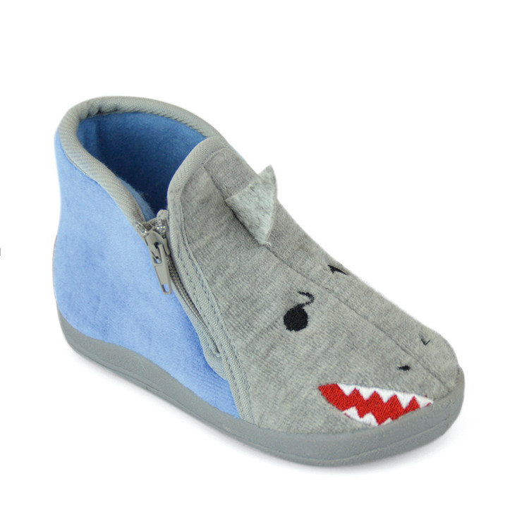 Toddler Boys Blue & Grey Shark Fleece Slipper Booties