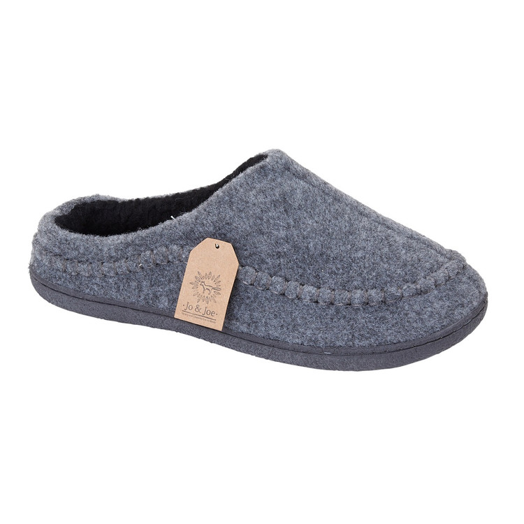 Jo & Joe Mens Sligo Grey Wool Felt Mule Slippers