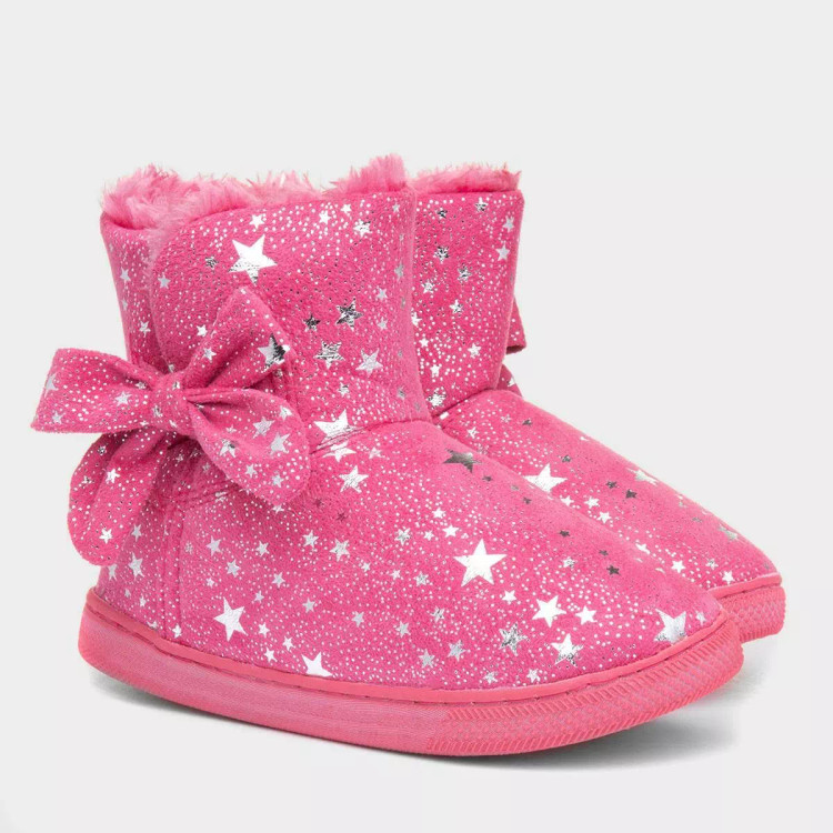 Pink Tinkerbelle Silver Foil Star Slipper Boots