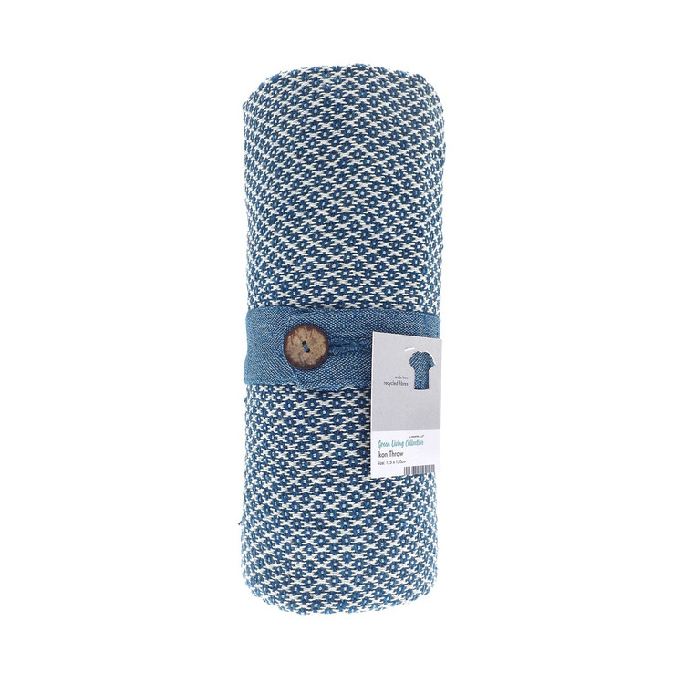 Eco Friendly Ikon Blue Recycled Fibre Fringed Throw 125x 150cm