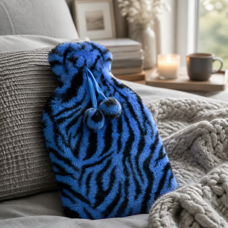 Blue Zebra Faux Fur 2L Hot Water Bottle