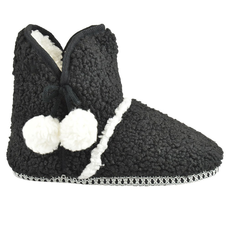 Black Teddy Fleece Pompom Slipper Boots