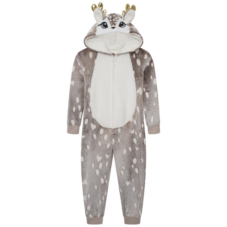 Plush Reindeer Novelty Hood Fleece Onesie