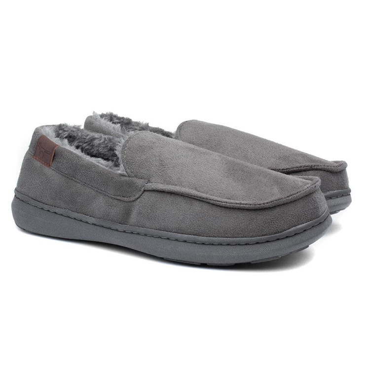 Drysdale Grey Faux Suede Moccasin Slippers