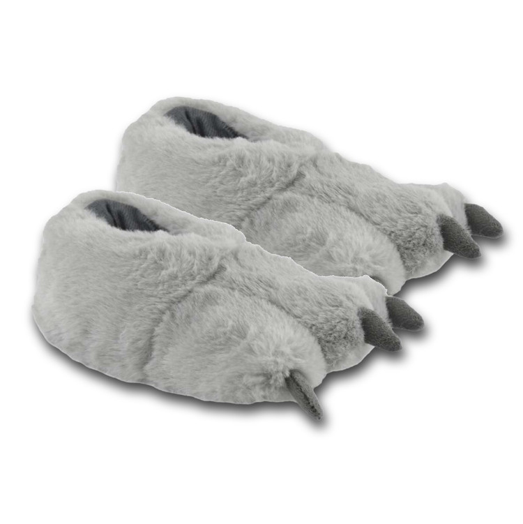 3D Monster Claw Grey Faux Fur Novelty Slippers