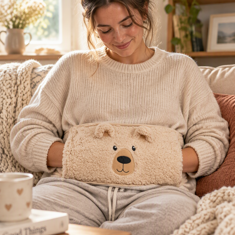Beige Bear Teddy Fleece Hot Water Bottle Body Wrap